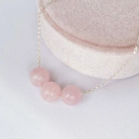 Rose quartz gemstone necklace, Brass silver plated, Handmade jewelry